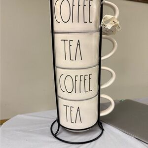 Rae Dunn Black and White Stackable Mug Set with Stand